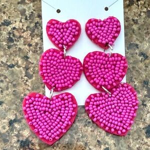 Pink Beaded Heart Earrings